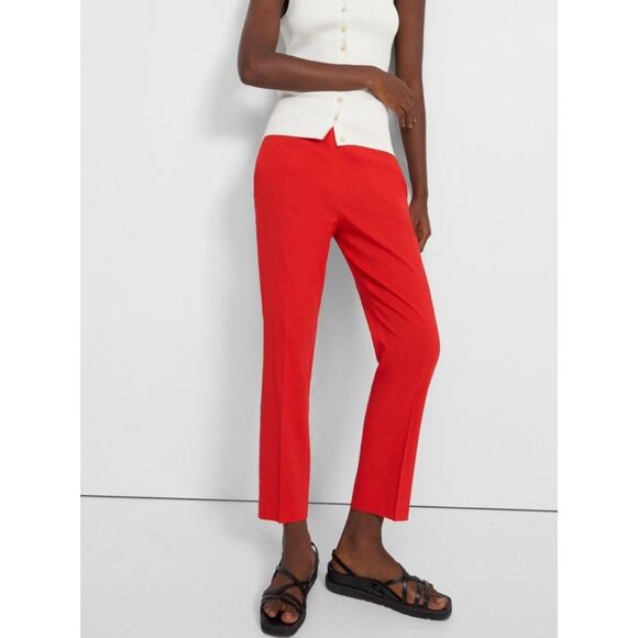 THEORY NWT Treeca 'Good Linen' Pull-On Pants Scarlet Red Eco Crunch Wash Office - Picture 12 of 12